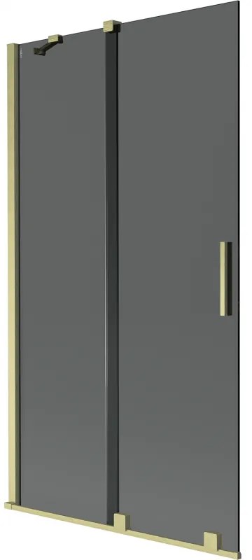 Mexen Velar, 2-krídlová posuvná vaňová zástena 100 x 150 cm, 8mm šedé sklo, zlatá matná, 896-100-000-41-55