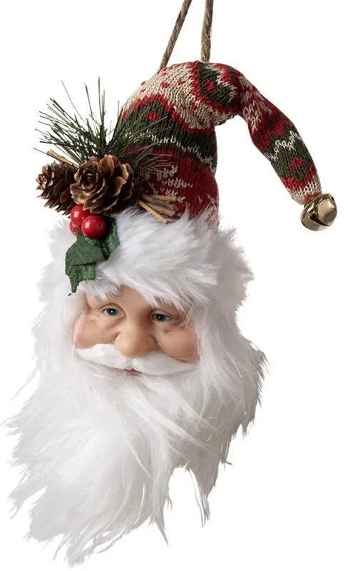 Závesná dekorácia hlava Santa s farebnou čiapkou - 10*9*28 cm