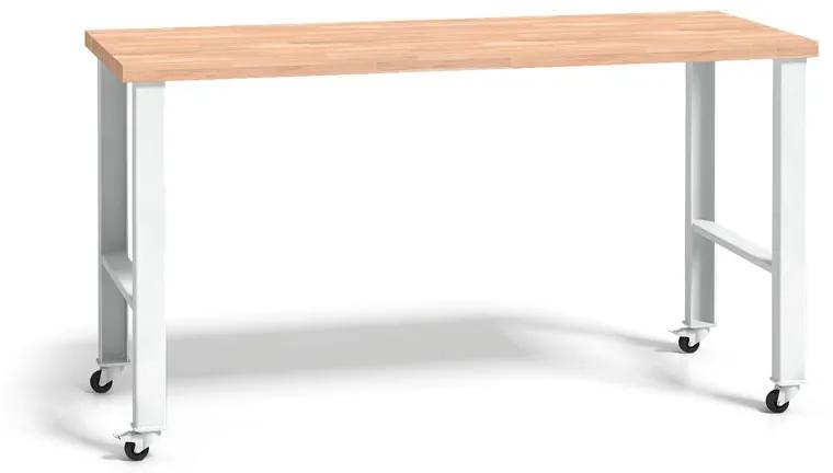 Pojazdný pracovný stôl do dielne WL, buková škárovka, kovové nohy s kolieskami, 2000 mm