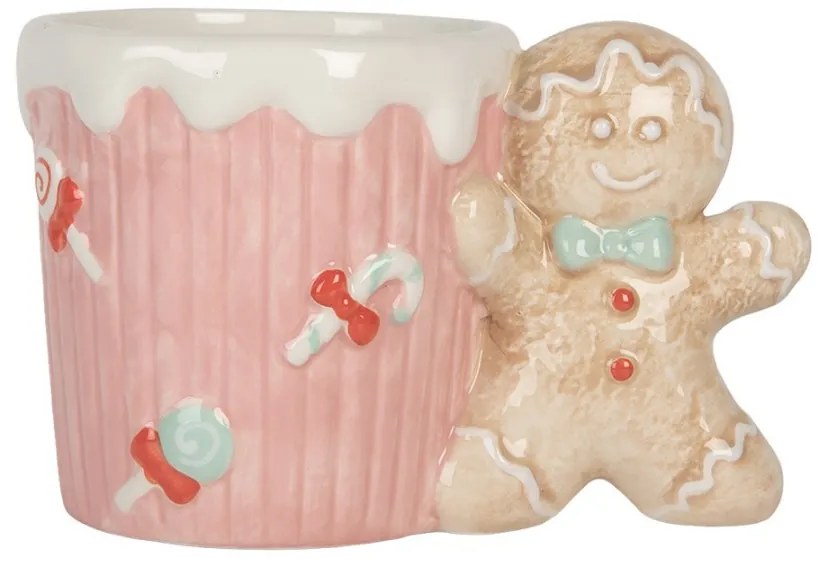 Ružový keramický hrnček s perníčkom Gingerbread - 15*10*10 cm / 350 ml