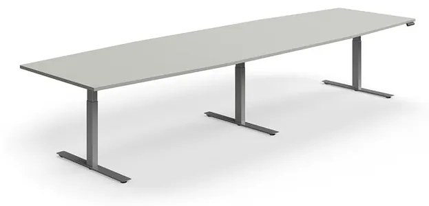 Výškovo nastaviteľný rokovací stôl QBUS, ovál, 4000x1200 mm, strieborný rám, svetlošedá