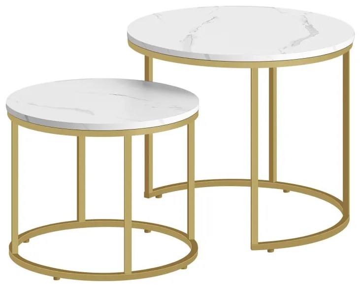 Súprava 2 okrúhlych konferenčných stolíkov DUET, mramor/zlaté nohy