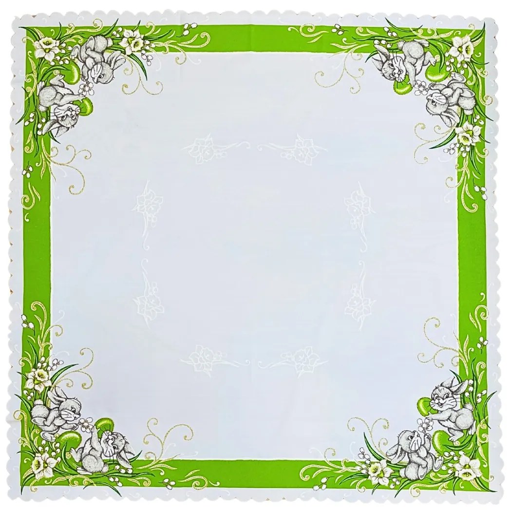 Veľkonočný obrus Zajačiky zelený 90x90cm TiaHome