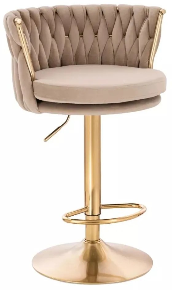 LuxuryForm DESIGN Barová stolička LYON VELUR na zlatom tanieri - latte