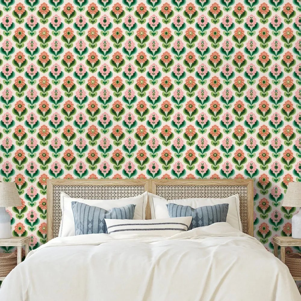Tapeta retro kvetinový vzor v pastelových tónoch