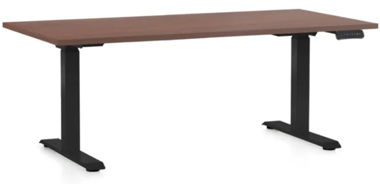 Výškovo nastaviteľný stôl OfficeTech D, 160 x 80 cm, čierna podnož, orech