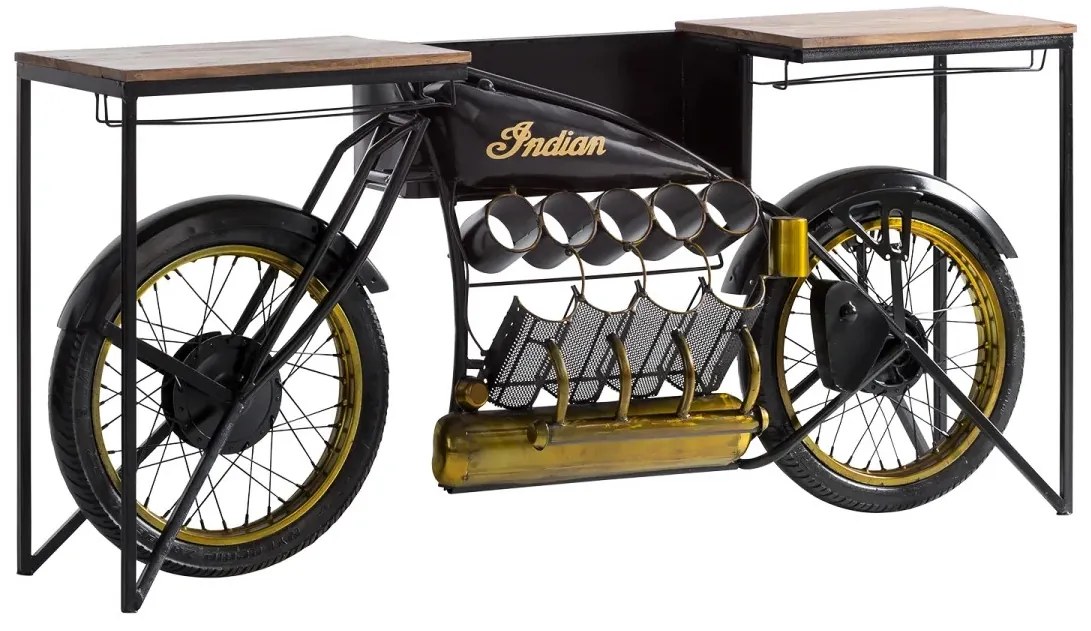 furniture-nabytek.cz - Masívny barový stôl Indian Black z mangového dreva a kovu, lakovaný, čierny – 180×40×85 cm