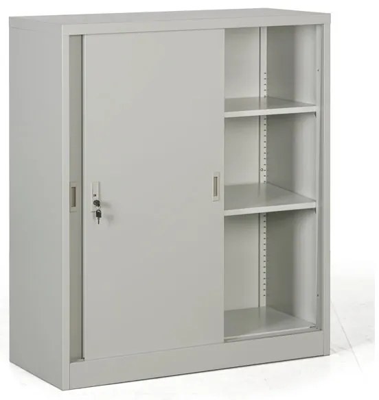 Kovová skriňa s posuvnými dverami, demontovaná, 2 police, 1000 x 1200 x 450 mm, svetlo sivá