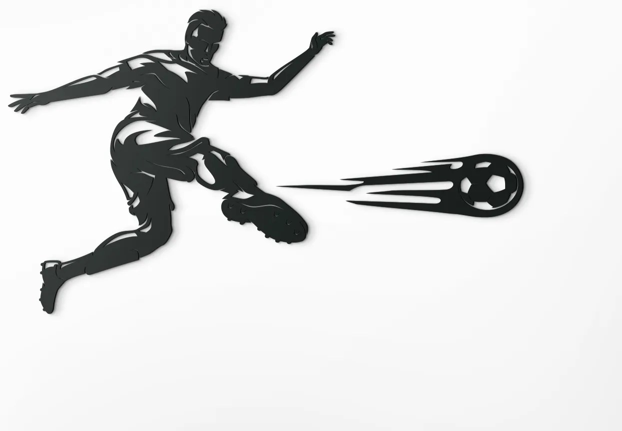 drevko Drevená nálepka na stenu Futbalista Rozmer obrazu: 38,5 x 65 cm, Farba dekorácie: Čierna