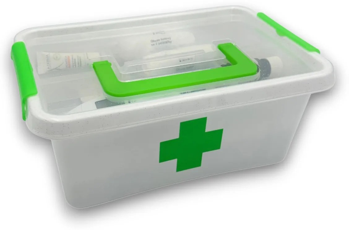 Lekárnička, úložný box na lieky s vnoreným organizérom, 2v1, s rúčkou, antibakteriálna, 4.5l