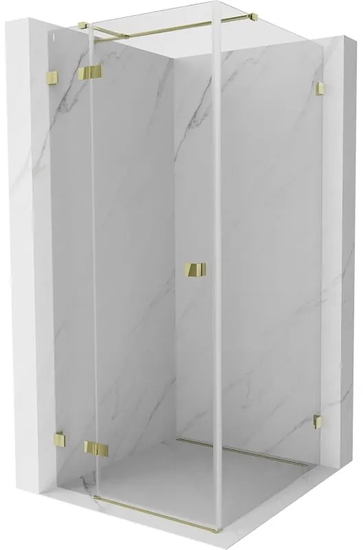 Mexen Lunar T, sklápací sprchový kút ľavý 110 x 110 cm, 8mm číre sklo, zlatý profil, 834T-110-110-50-00-L