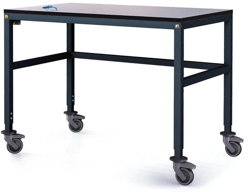 Alfa 3 Antistatický dielenský ESD stôl na kolieskach, 1200x800x745-825 mm, nastaviteľné podnožie