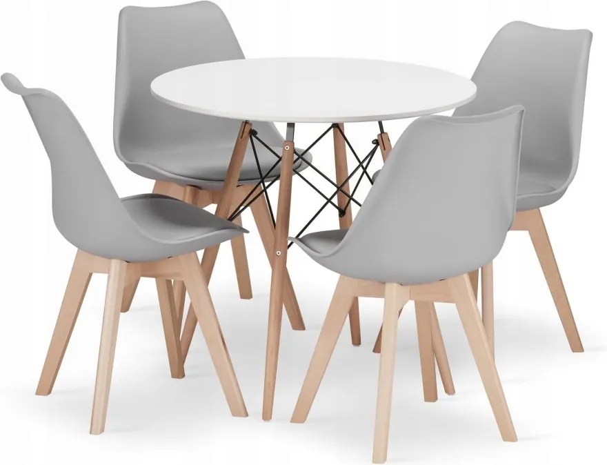 Jedálenská zostava TODI 80cm okrúhly stolový set biely a 2 stoličky MARK sivé + 2 stoličky MARK sivé ZADARMO