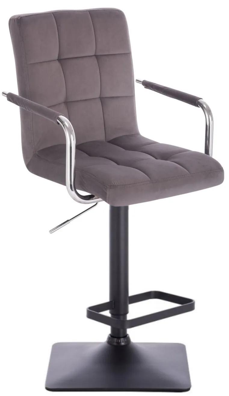 LuxuryForm DESIGN Barová stolička VERONA VELUR na čiernej hranatej podstave - tmavo šedá