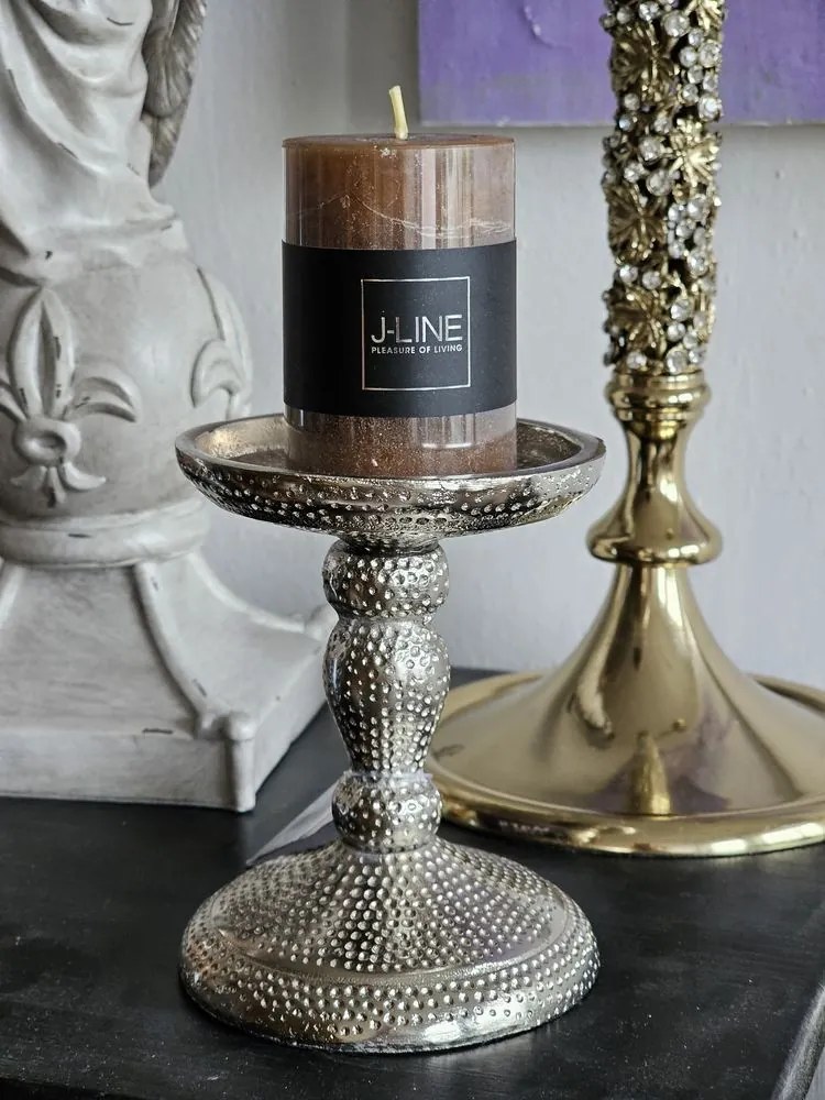 Strieborný lesklý kovový svietnik široký - Ø 9 * 12cm