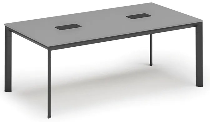 Rokovací stôl PRIMO INVITATION, 200x100 cm, sivá + 2x stolná zásuvka TYP III, čierna