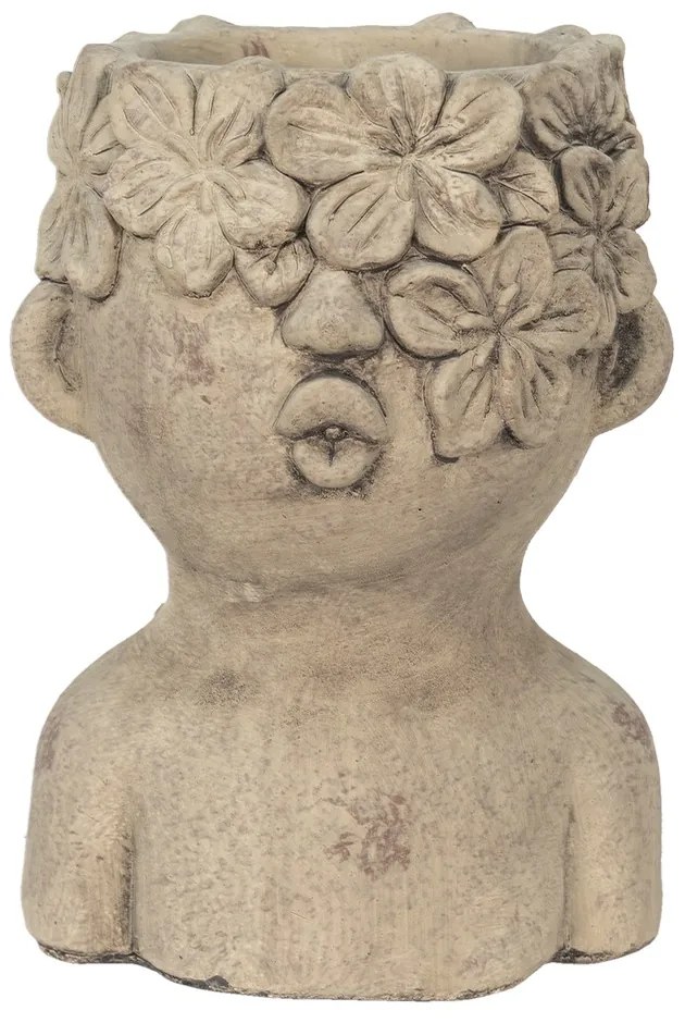 Cementový obal na kvetináč v dizajne busty s kvetinami Tete - 17*16*25 cm