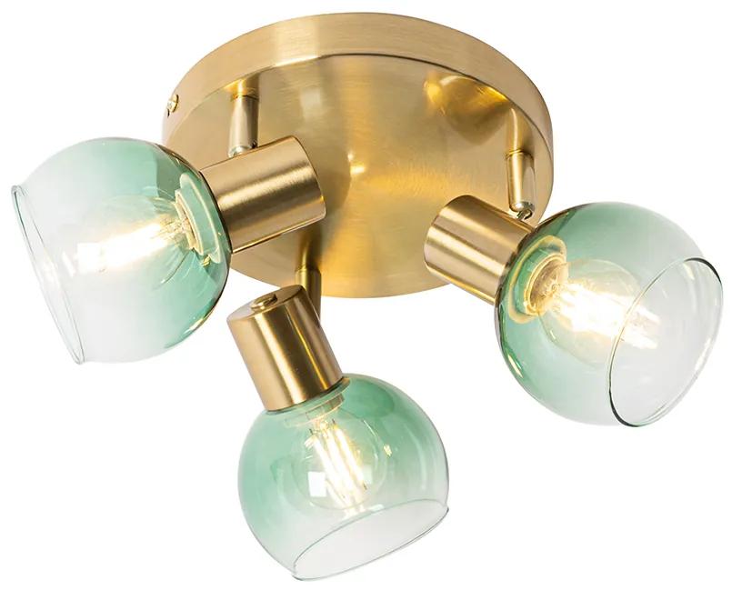Stropné bodové svietidlo Art Deco zlaté so zeleným sklom 3-svetlo - Vidro