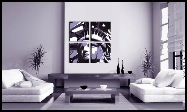 Ručne maľovaný POP Art obraz Socha Slobody 4 dielny fs