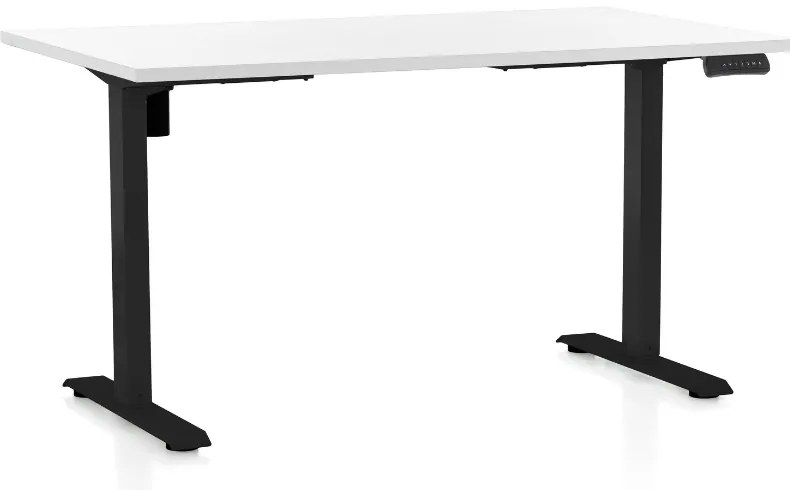 Výškovo nastaviteľný stôl OfficeTech B, 140 x 80 cm, čierna podnož, biela