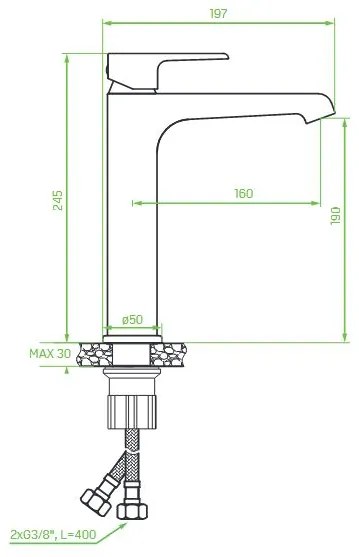 Laveo Largo, vysoká umývadlová batéria h-245, chrómová-biela, LAV-BAH_62ND
