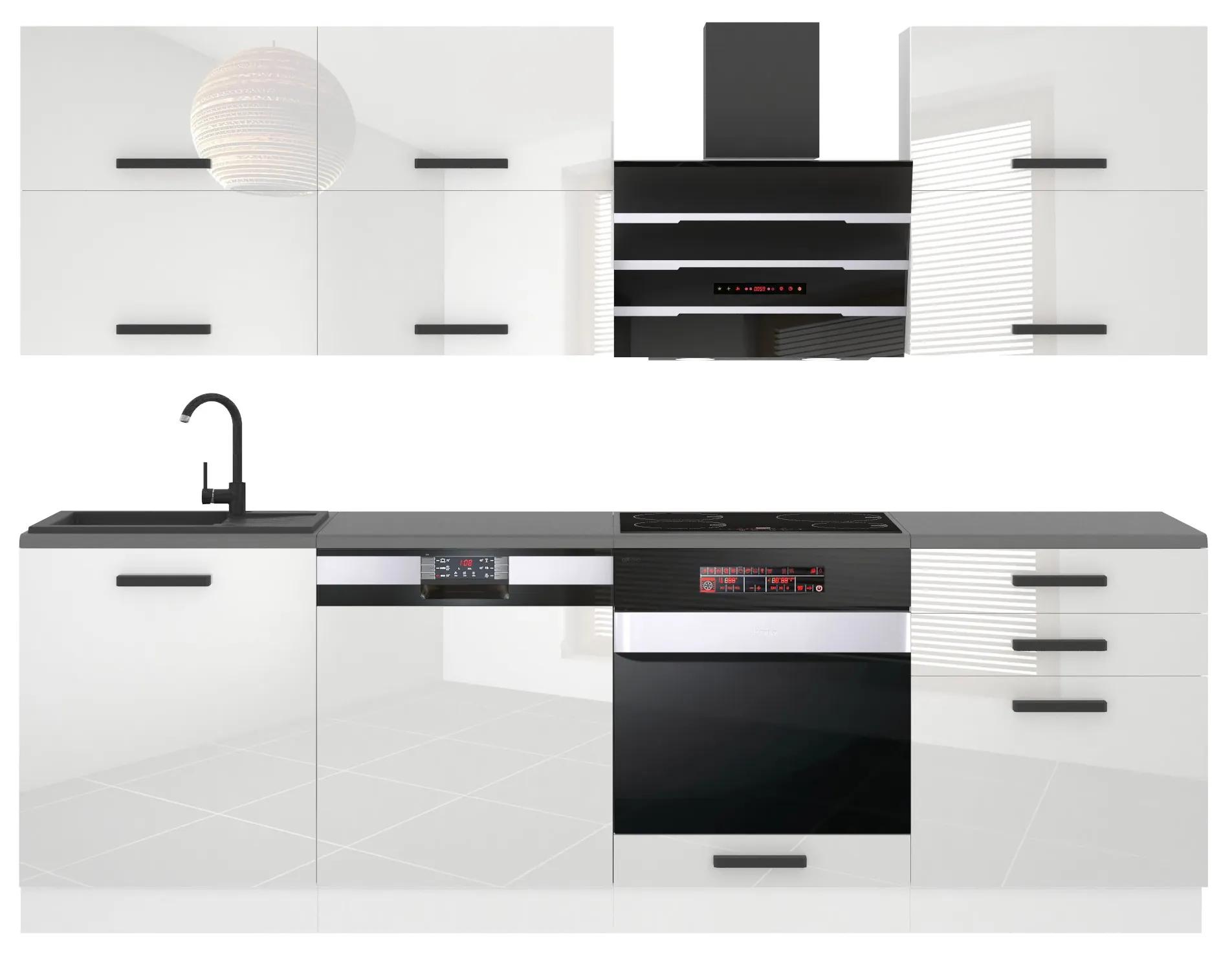 Kuchynská linka Belini Premium Full Version 240 cm biely lesk s pracovnou doskou MADISON