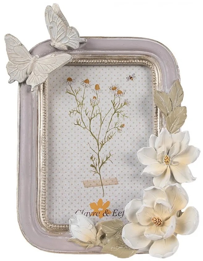 Fialkový fotorámik s kvetmi a motýlikmi - 17*3*23 cm / 10*15 cm