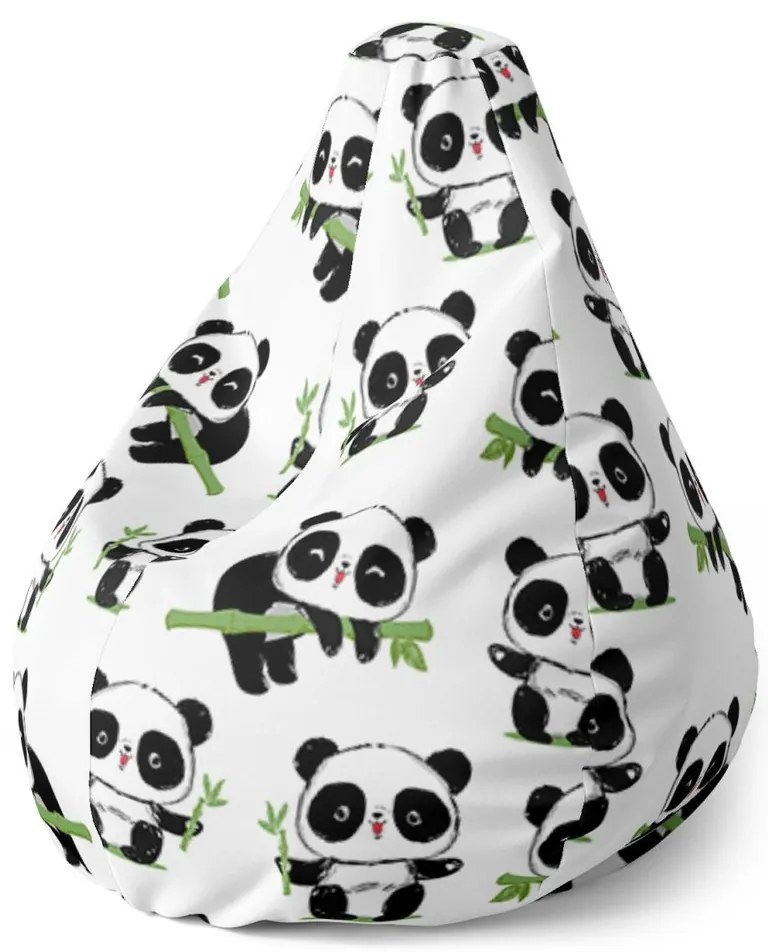 Sedací vak Pear pandy s vetvičkou - detský, biela / čierna