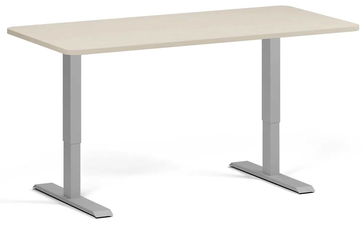 Výškovo nastaviteľný stôl, 160x80 cm, 2 motory, zaoblené rohy, sivá podnož, breza