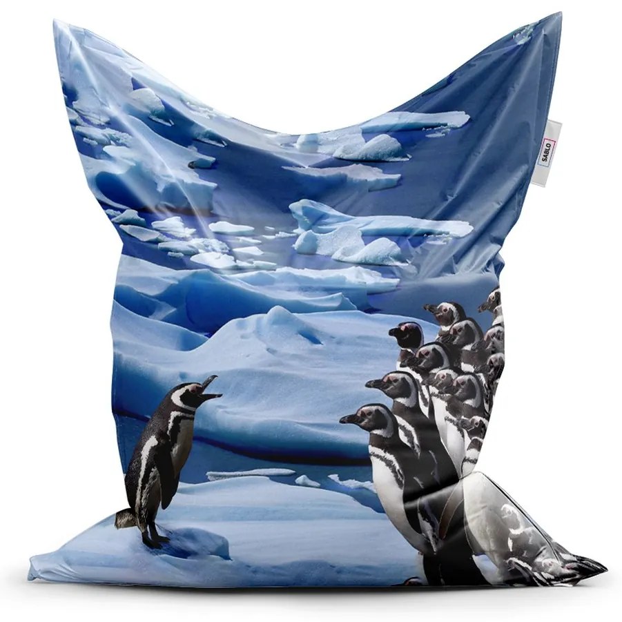 Sedací vak Classic tučniaky - detský, modrá