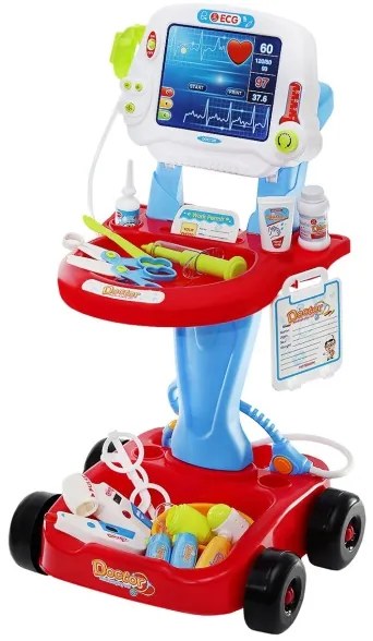 ISO 22401 Lekársky vozík s vyšetrením EKG červená