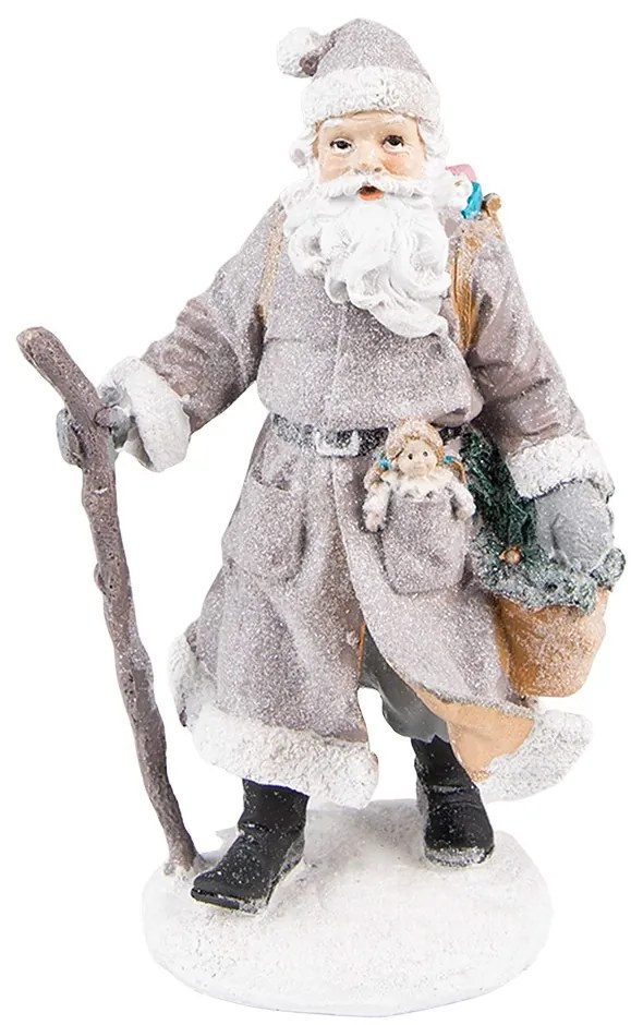 Šedá dekorácia Santa s palicou a bábikou - 12*9*21 cm