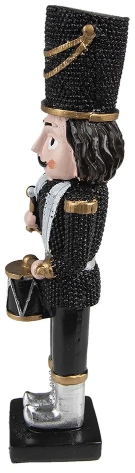 Vianočná čierna dekorácia socha Luskáčik s bubienkom - 5*4*16 cm