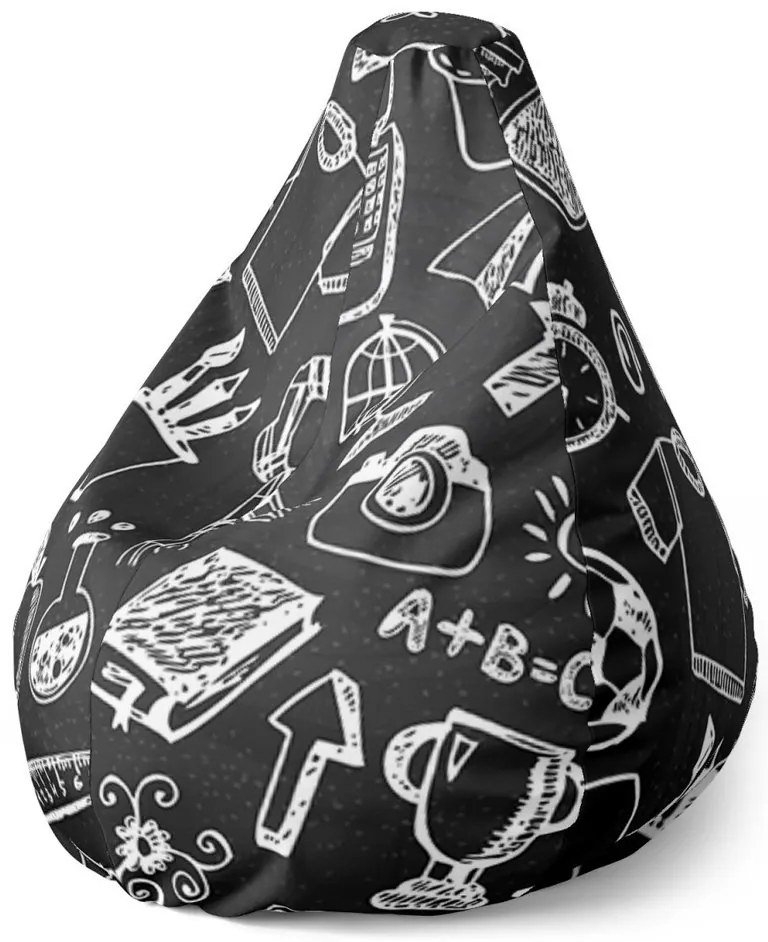 Sedací vak Pear čiernobiela škola - detský, čierna