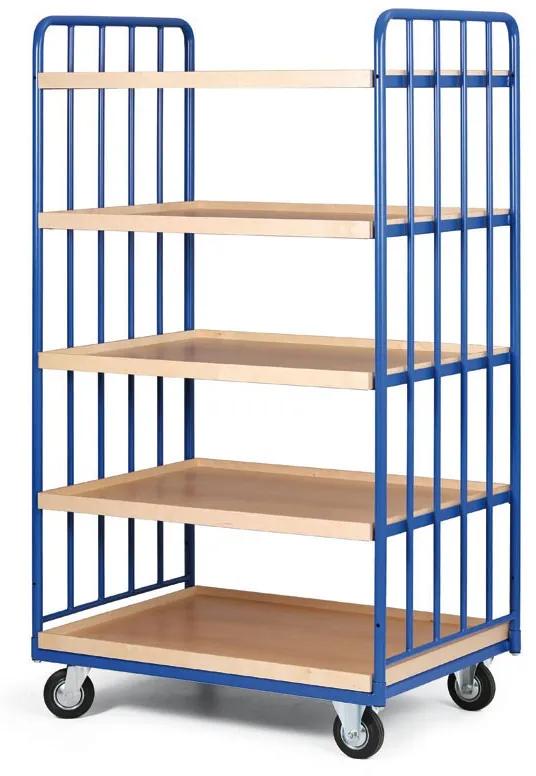 Policový vozík, 5 políc s hranou, 2 bočnice s výplňou, nosnosť 400 kg