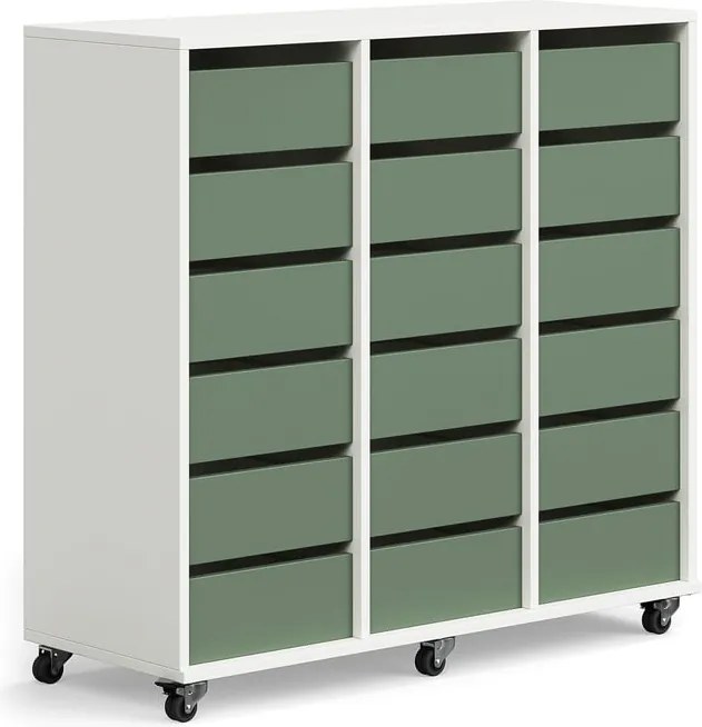 Úložná skriňa CASPER, 18 zásuviek, biela, tmavozelená