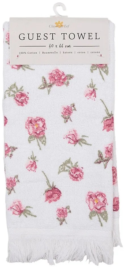 Biely kuchynský froté uterák s ružičkami - 40*66 cm