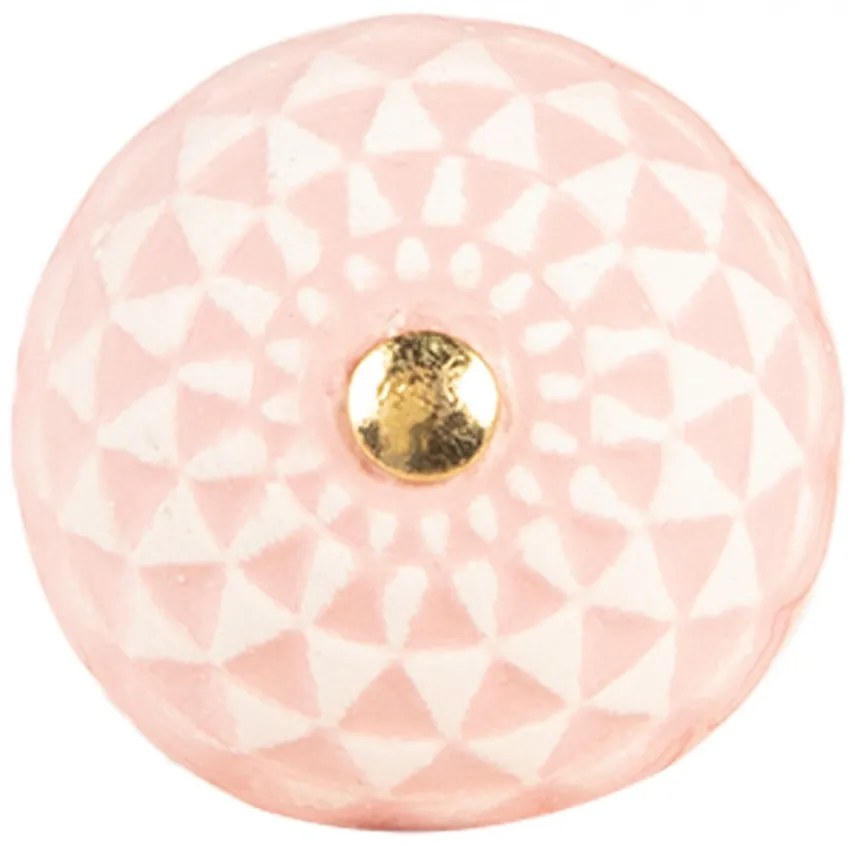 Ružová keramická knopka s dekorom - Ø 4*3 cm / S3 cm