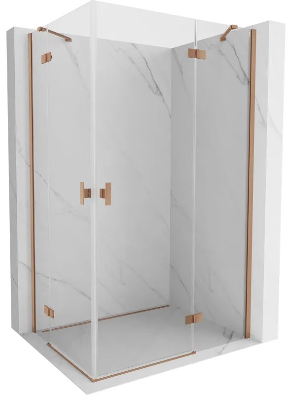 Mexen Mist-H Duo, 2-krídlový výklopný sprchový kút 80 x 110 cm, číre sklo, medený matný profil, 8A5-080L-110P-65-00
