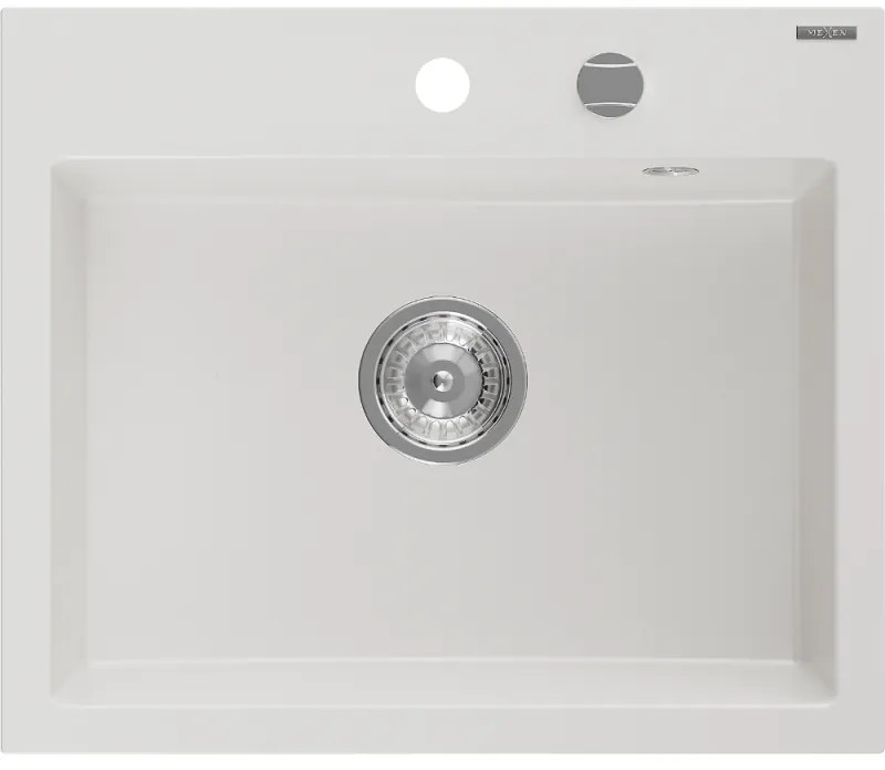 Mexen Oscar, 1-komorový granitový drez 580x490x205 mm, biela, 6519581000-20