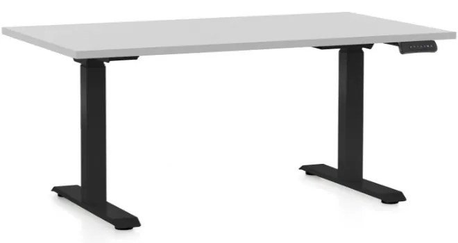 Výškovo nastaviteľný stôl OfficeTech D, 140 x 80 cm, čierna podnož, svetlo sivá
