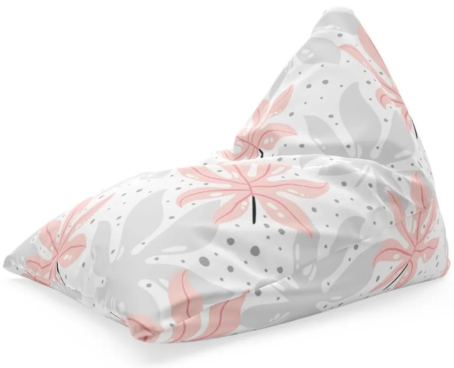 Sedací vak Triangl biele a ružové listy, ružová / biela