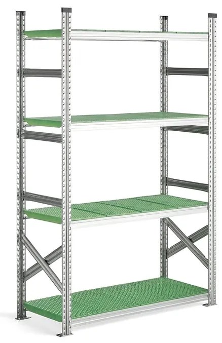 Regál na potraviny TRANSFORM, základná sekcia, 1972x1200x500 mm, zelený