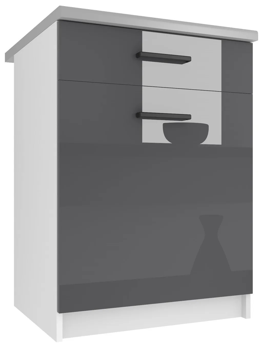 Kuchynská skrinka Belini spodná so zásuvkami 60 cm šedý lesk s pracovnou doskou INF SDSZ1-60/0/WT/S/0/B1