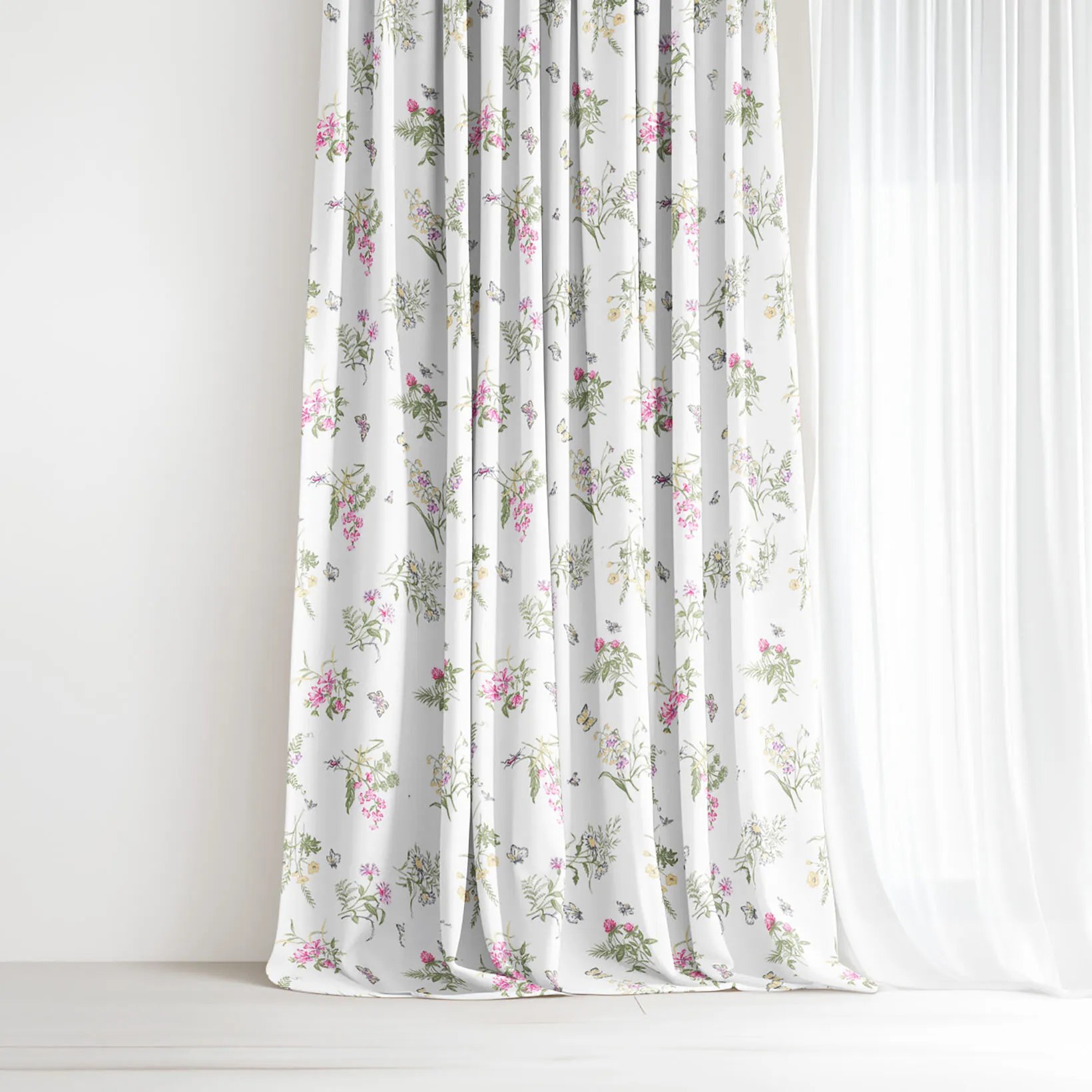 Goldea bavlnený záves - farebné lúčne kvety na bielom 240x150 cm