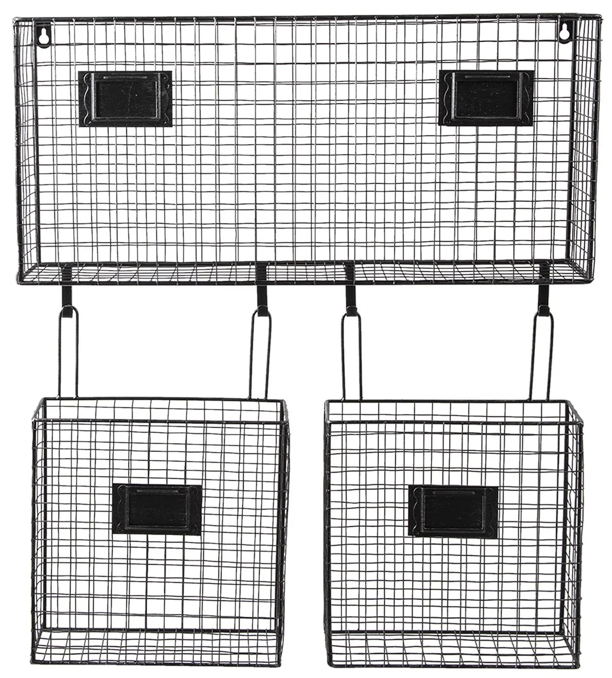 Čierny kovový nástenný stojan Set s košíkmi - 56 * 12 * 65 cm