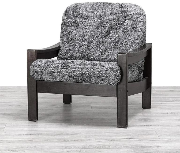 Bielastické poťahy MARMO šedé kreslo s drevenými rúčkami (š. 40 - 70 cm)