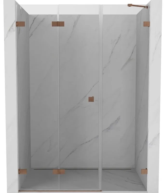 Mexen Lunar-F, skladacie ľavé sprchové dvere 125 cm, 8mm číre sklo, medený matný profil, 836S-125-050-65-00-L