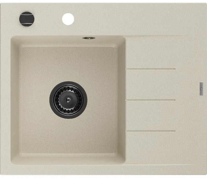 Mexen Ben, 1-komorový granitový drez 600x500x190 mm, ľavý + čierny sifón, béžová, 6522605000-69-B
