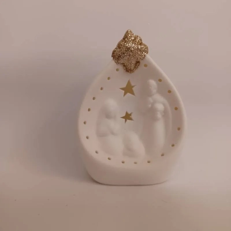 DECOLED Keramický betlehem, 7,8 x 5,5 x 10 cm, teplá biela, 2xLR44